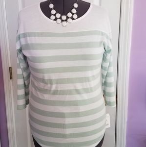 Mint & White Striped 3/4 Sleeve Top